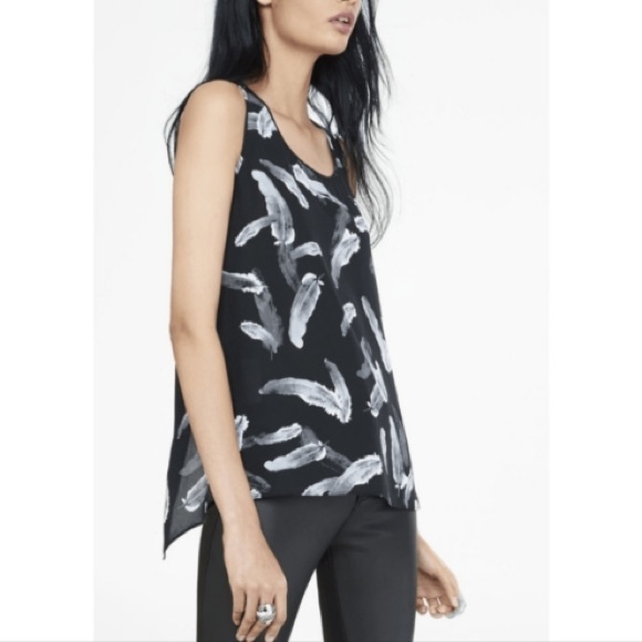 Express Split Back Tank Black Gray Feathers Top Blouse Sleeveless - XS - Picture 2 of 7